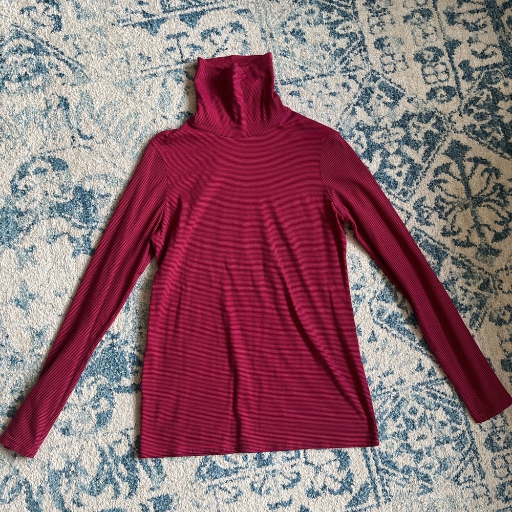 Eddie Bauer Pink and Black Striped Turtleneck, Size M